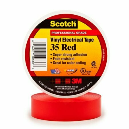 BSC PREFERRED 3/4'' x 66' Red 3M 35 Electrical Tape, 100PK S-13975R